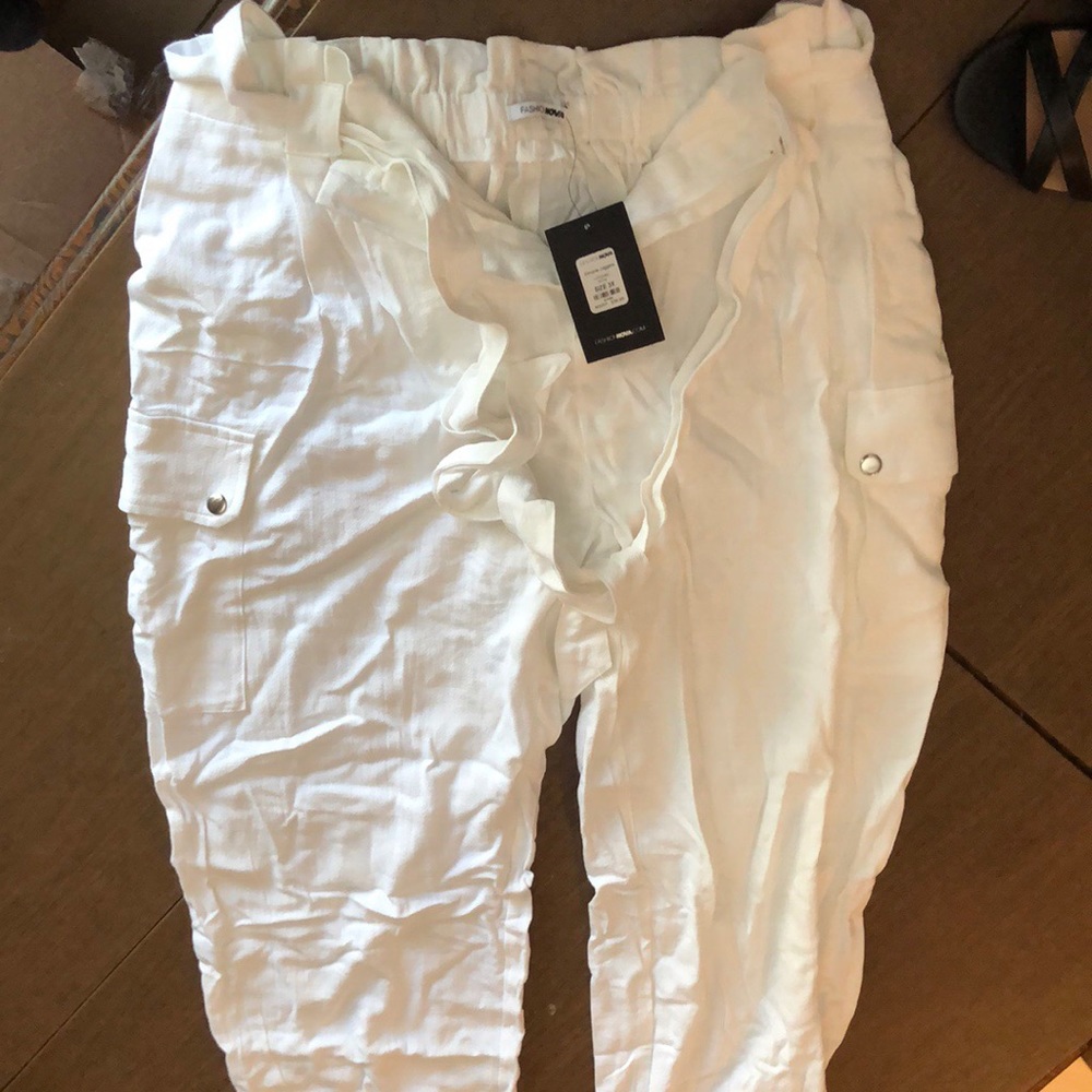 White linen tie waist pant. 3x
